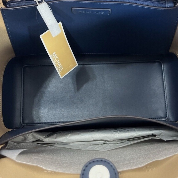 Michael Kors Reed Large Leather Belted Tote Shoulder Purse Bag + Wallet Set Navy - Picture 5 of 6